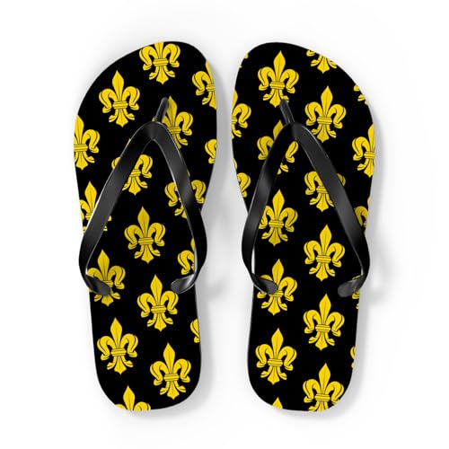 Brian Bula Gold and Black Fleur de Lis Flip Flops
