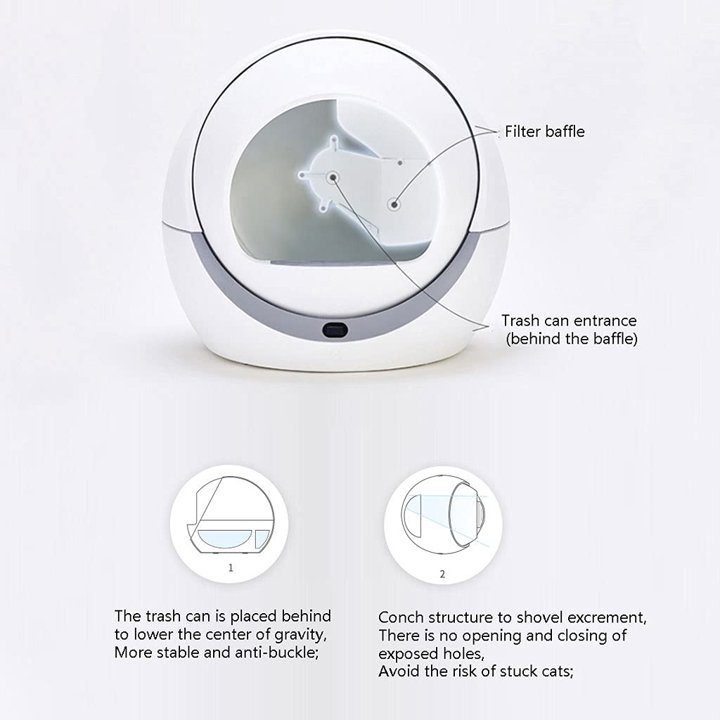 TOMYEUS Lettiera per Gatti Automatico Smart Cat Toilet Gatto Cat Lettiera Box Semi-Chiuso Deodorante Induzione Rotante Pulizia Rotante Cat Lettiera Gatto elettrica Toilette per Gatti