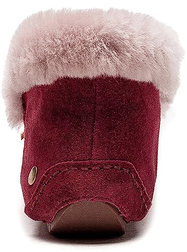 Image of Women's Moccasin Slippers with Warm Wool Lining, Pigskin Leather Non-Slip Rubber Sole for Indoor and Outdoor Casual Winter Flat Shoes