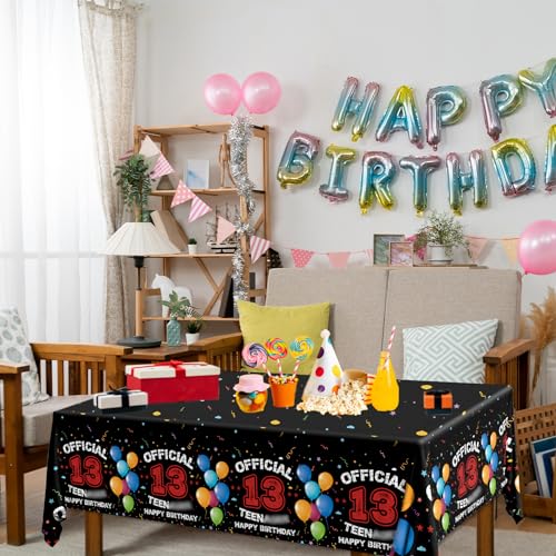 Image of 13th Birthday Decorations for Boys Red Black 13th Happy Birthday Tablecloth for Official 13 Teenager 13 Year Old Boy Birthday Decor