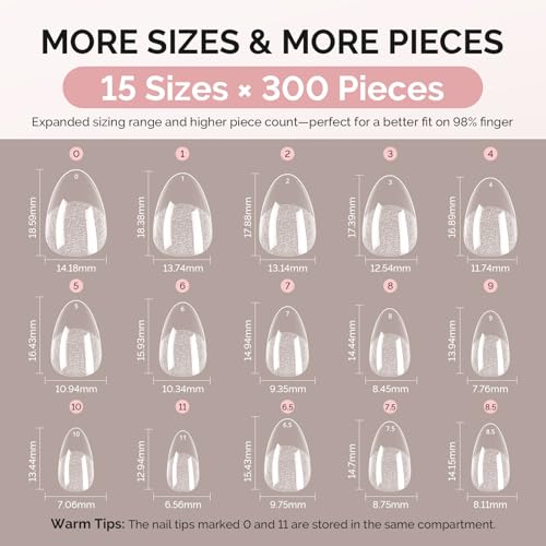 Image of MelodySusie Extra Short Almond X Nail Tips - 300Pcs 15 Sizes Clear Acrylic,Half Matte Full Cover Press on Nails for DIY Extension & Salon Use,Pre-Shaped for Long-Lasting Manicure