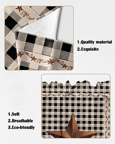 Swag-Curtain-Valances-Barn-Star-Texas-Swag-Valances-for-Kitchen-Windows-Classic-Country-Primitive-Black-Check-Short-Topper-Curtains-Tier-Pair-for-Kitchen-Bedroom-Living-Room-Bathroom-Cafe-36×56 Swag Curtain Valances Barn Star Texas Swag Valances for Kitchen Windows Classic Country Primitive Black Check Short Topper Curtains Tier Pair for Kitchen Bedroom Living Room Bathroom Cafe 36×56