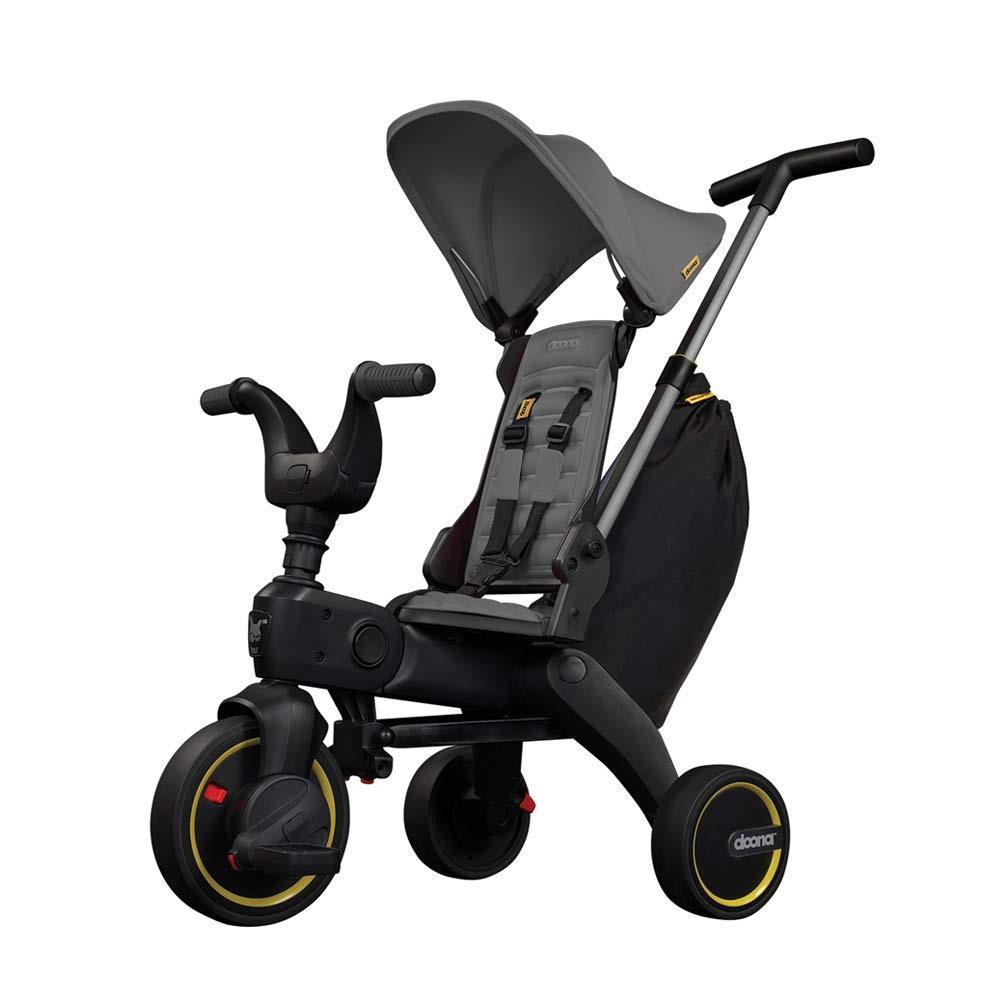DoonaLiki S3 Compact Folding Trike - Grey Hound | Quick-Folding Trike with Dual Steering, Lightweight Durable Frame, and UPF 50+ Canopy - Ideal for Travel