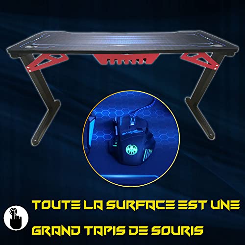 Bureau Gaming 140 cm x 60 cm, Gaming Desk, Table pour Ordinateur Console PS5, Xbox Series, Pieds en Acier, RGB LED, Base de Tapis, Grille pour ramasser Les câbles – Image 6