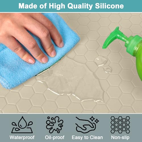 Under Kitchen Sink Mats and Protectors Waterproof, Silicone Under Sink Mat for 34" x 22" Cabinets, Under Sink Tray Organizer, Shelf Liner Cabinet Liner for Kitchen and Bathroom, Beige by MECHEER - Used condition - Image 4