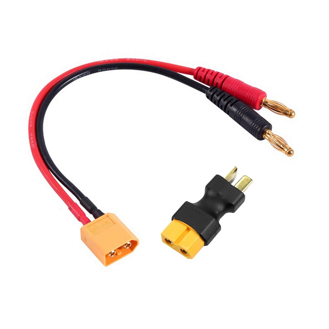 QWinOut 4.0mm Banana Plug to XT60 Charging Cable Silicone Wire with XT60 Female to T Dean Male Plug Conversion Connector for B6 Balance Charger Spare Parts (15CM 14AWG,XT60 Female to T Dean Male)