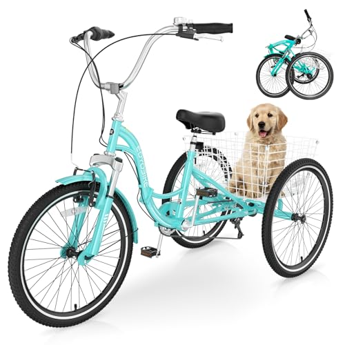 LILYPELLE Adult Folding Tricycles, 7 Speed Folding Adult Trikes, 20/24/26 inch 3 Wheels Bikes with Low Step-Through, Large Basket, Foldable Tricycle for Adults, Women, Men, Seniors