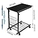 micoe C Shape Side Table Adjustable End Table with Side Basket and Bottom Mesh Storage Design Four Swivel Wheels with Brakes, Metal Frame MDF Wooden Board,