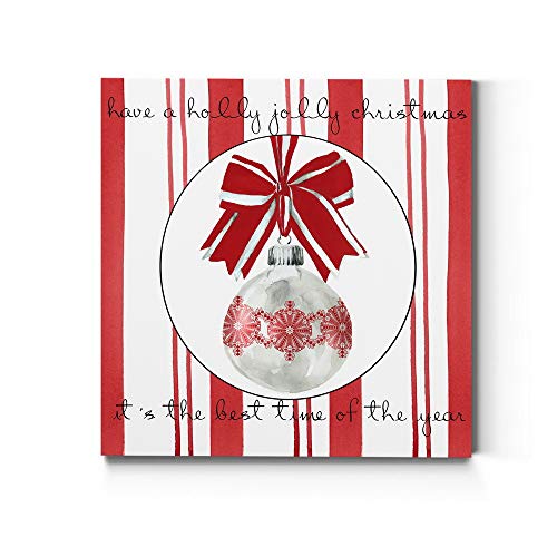 Renditions Gallery Red & White Ornament I Wall Art, Christmas & Winter Artwork, Candy Cane Stripes, Snowflake, Premium Gallery Wrapped Canvas Decor, Ready to Hang, 40 in H x 40 in W, Made in America