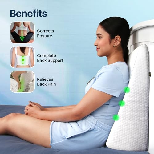 Image of Frido Complete Back Support Wedge Cushion Made with Memory Foam | Improves Comfort and Posture While Sitting /Working On Bed | Premium Removable Covers | Pack of 2- White