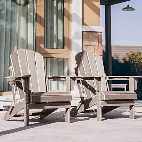 Abcpatio Folding Plastic Adirondack Chair - Outdoor Weather Resistant Adirondack Chairs With Cup Holder, Stackable Seating For Patio, Porch, Deck, Pool, Garden, Backyard(Seat Width 21.6", Light Brown) #TOP5