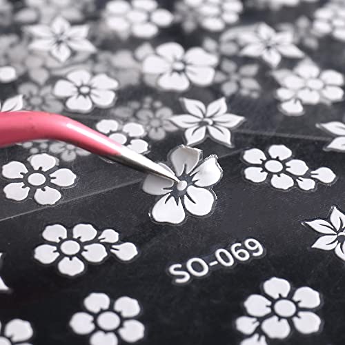 8 Sheets Flowers Nail Stickers - White Flower Nail Decals 3D Self Adhesive Nail Art Supplies White Floral Cherry Blossoms Floret Five Petaled Nail Art Designs For Diy Nail Decoration Accessories Craft #TOP4