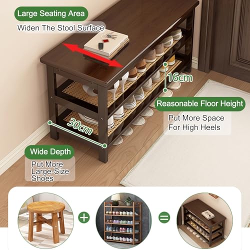 Banc d'appoint d'intérieur à 3 niveaux et étagère à chaussures pour entrée - 3