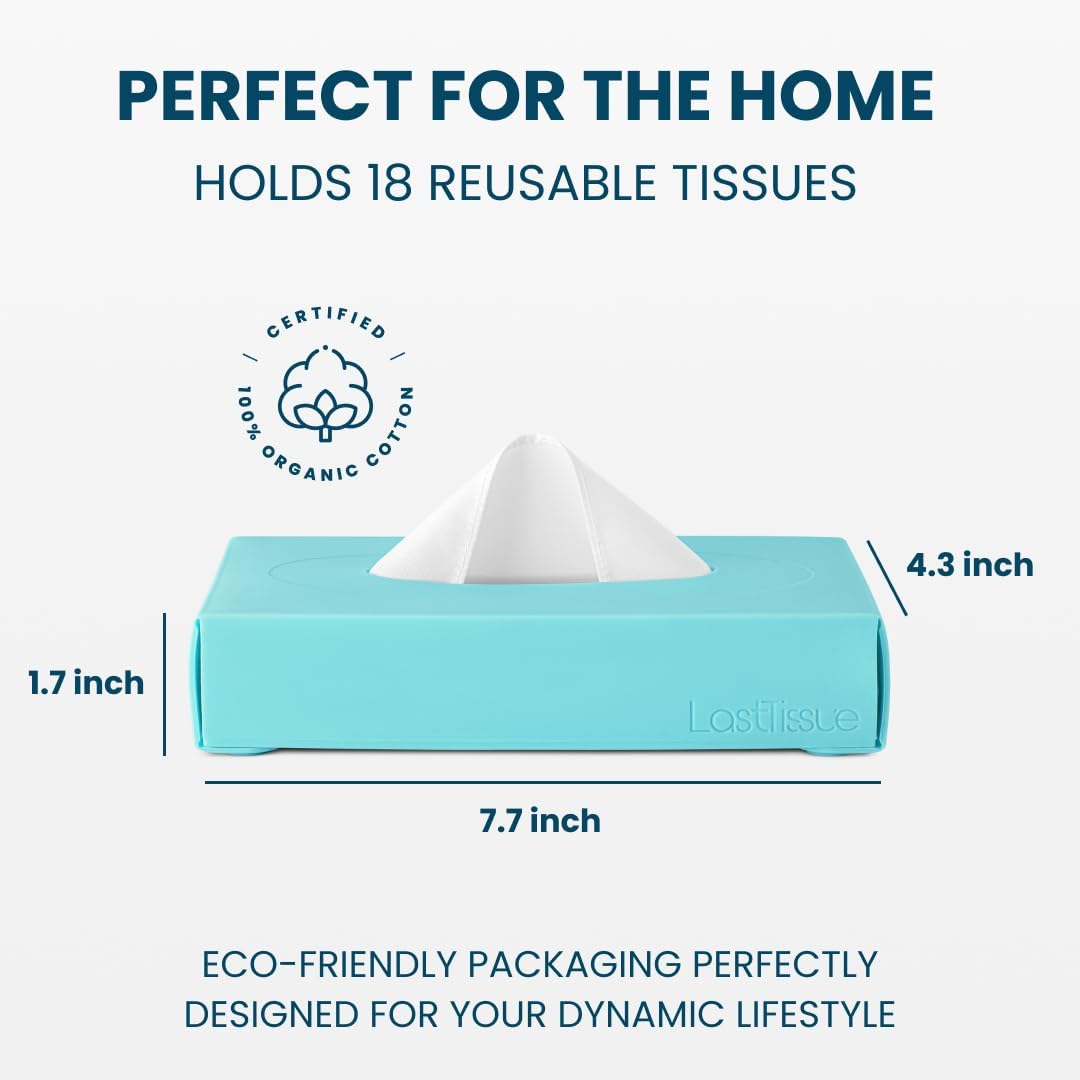 LastTissue® Reusable Cotton Tissue Box | Face Towels & Handkerchiefs for Men & Women – Washable, Sustainable Facial Tissue with Storage Case