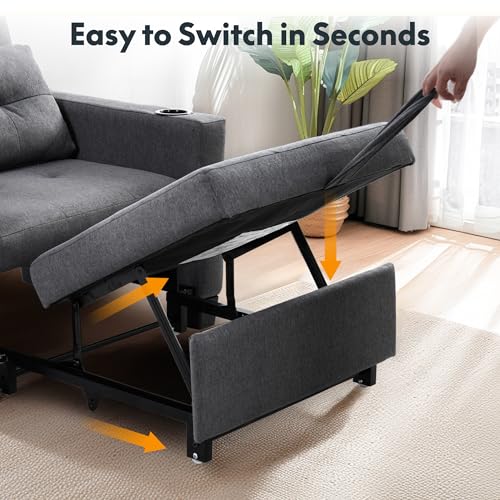 Image of FLEXISPOT XCT2 Sleeper Chair Bed, Sofa Bed Chair 3 in 1 w /USB Port, Pillow, Cup Holders, Convertible Pull Out Bed W /Adjustable Backrest for Living Room Apartment Small Space, Grey