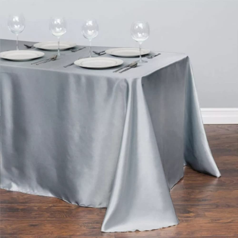 Nappe en Satin Gris 145x240cm LIJUCAI pour Table de Banquet et Fête