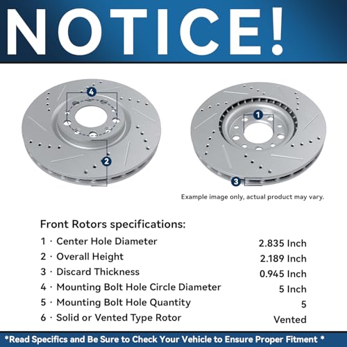 Image of Detroit Axle - Front Brake Rotors for 2020 2021 2022 2023 2024 2025 Jeep Wrangler Gladiator, Drilled and Slotted Disc Brake Rotors Replacement : 12.99 inch inch Rotor