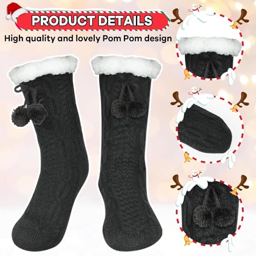 Image of Lonfliness 2 pairs Women Slipper Fuzzy Grips Socks Fluffy Cozy Cabin Warm Winter Soft Thick Comfy Fleece Non Slip Home Socks for Women and Girls Christmas Gifts (Black)