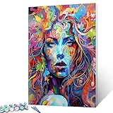 Graffiti Women Portrait Paint by Numbers Kits 16x20 inch Canvas DIY Oil Painting for Kids, Students, Adults Beginner with Brushes and Acrylic Pigment Blue Face Abstract Colorful Woman(without Frame)