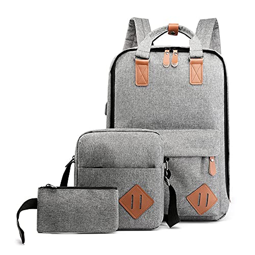 Sac à dos en toile gris fini le désordre avec sacoche et trousse