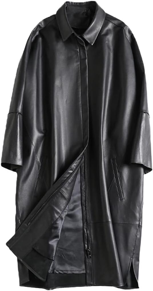 Spring Oversized Black Soft Faux Leather Jacket Women Drop Shoulder Loose Long Leather Coat