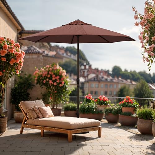 Image of California Umbrella 8-Year Protection 9 Ft Outdoor Patio Umbrella, Solstice Fade-Resistant Fabric, Auto-Tilt, Heavy Duty Aluminum Frame, 8 Reinforced Ribs for Pool or Deck, Bronze Pole