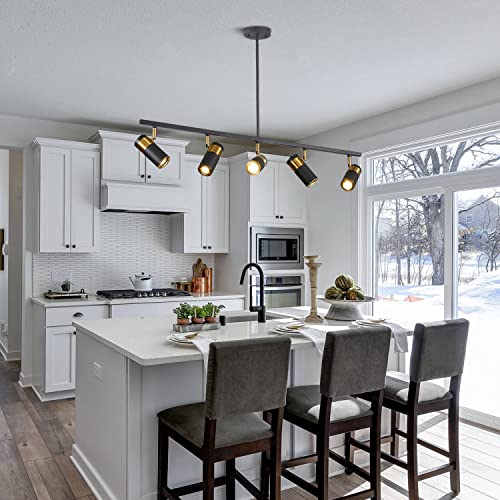 Image of 5-Light Ceiling Track Lighting Adjustable LED Track Lighting Kit Gold and Black Industrial Ceiling Spot Lighting for Kitchen Farmhouse Accent Lighting