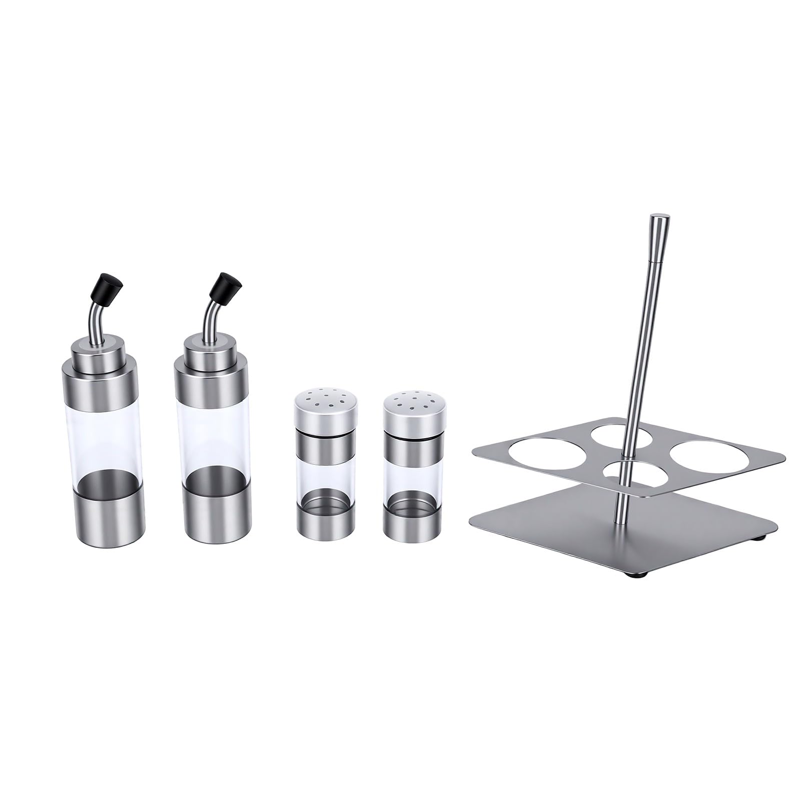 Juego de Botellas de Condimentos de Acero Inoxidable, Transparente, Gran Capacidad para Cocinas Organizadas, Almacenamiento de Grado Alimenticio 304, 4 Piezas