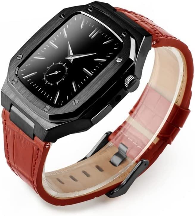 Bracelet cuir Apple Watch 45mm armure acier inoxydable protection totale