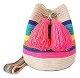 Mochila wayuu média para mulheres, bolsa tejida original colombiana autêntico padrão de crochê presente da Colômbia