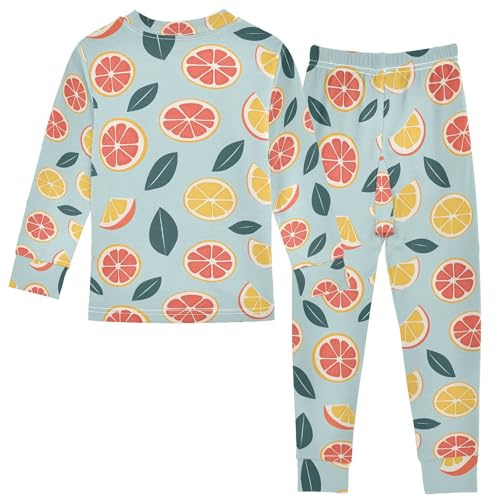 ALAZA Orange Lemon Leaf Blue Pajamas Long Sleeve Sleepwear 2-Piece Pajama Set2
