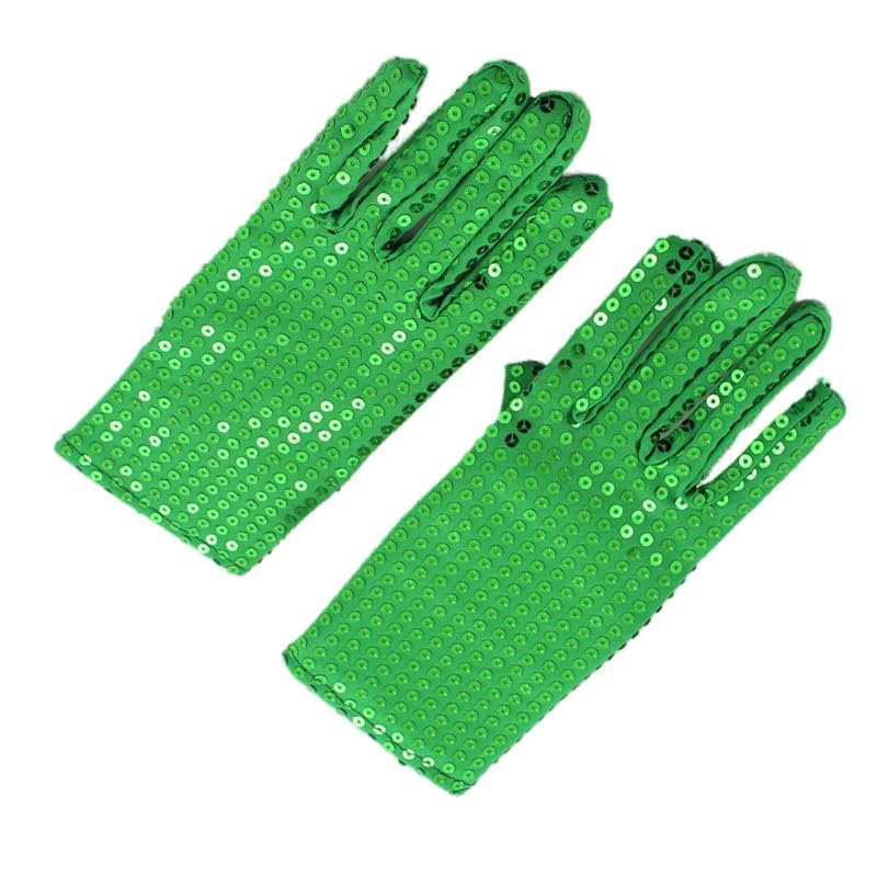 Generic Sequin Gloves, Stage Performance Fancy Dress Accessory Gloves,Cosplay For MJ shiny punk concert Dance Costume Gloves (Green, Kids/15cm)