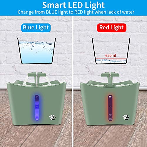 Cat Water Fountains, Pet Water Fountain, Whisper Quiet 3L/101oz Kitty Water Fountains, Water Bowl Drinking Fountain for Cats, Cat Water Dispenser with LED Light,1 Cat Waterer Filter, Green - Thumbnail 6