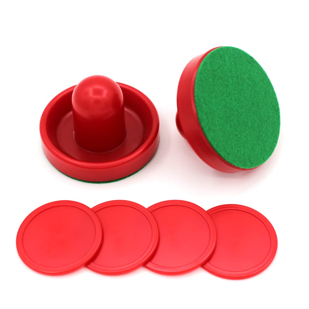 Set di Hockey da Tavolo da 4 Pezzi 96 mm, 4 spingitori di Air Hockey portieri Dischi di Ghiaccio con 4 Flanella 8 Dischi – Rosso