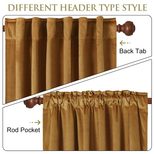 Image of Gold Brown Velvet Curtains 108 inches Long Fall Decor | Light Blocking Thermal Insulated Window Panels Privacy Protect Drapes for Living /Dining Room, W100 x L108, 1 Panel