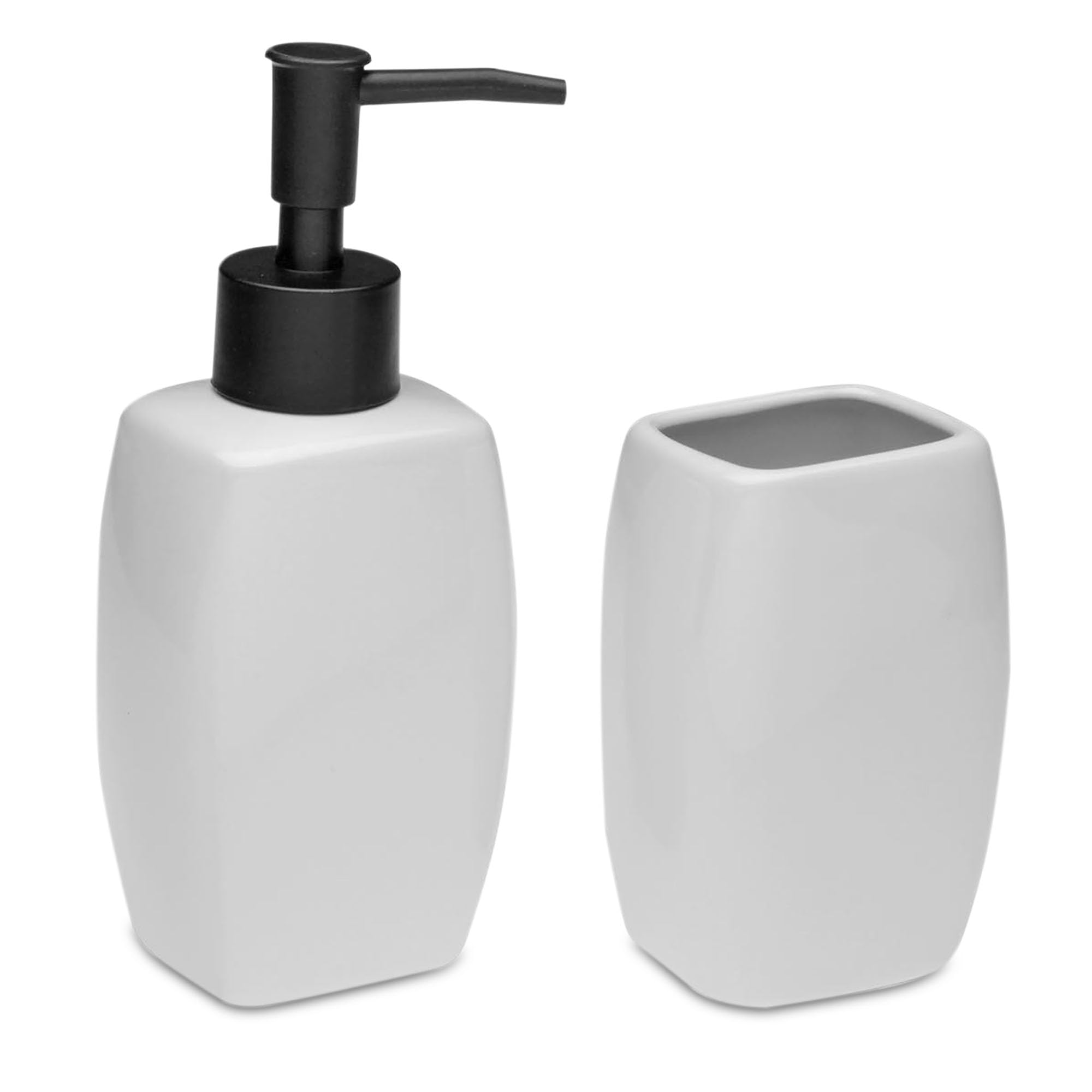 TIENDA EURASIA ā Set Jabonera y Portacepillos | Material CerĆ”mica y PlĆ”stico | Medidas 5x4.5x17 cm | Jabonera BaƱo | Vaso Cepillo de Dientes BaƱo (Blanco)
