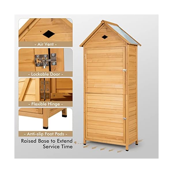 GIANTEX Gartenschrank Holz wetterfest Gartenhaus Gerätehaus Gartenhütte Gartenschuppen 4 Einlegeboden Geräteschrank… – Bild 5