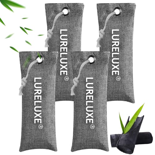 4 pack sacchetti di Carbone Di Bambù per la Purificazione Dell'aria,Assorbitore di odori al carbone attivo,Carbone bambù Attivo Antiodore per Casa, Auto, Scarpe(grigio)
