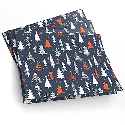 Lot de 4 grandes feuilles de papier cadeau - Sapins de Noël bleus - Papier cadeau festif de Noël pour garçons, hommes, papa, grand-père, oncle frère #170056 Cover
