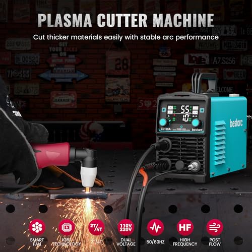 Image of Bestarc Plasma Cutter, [Large LED Display] 55A Plasma Cutter Machine 110 /220V Dual Voltage IGBT Inverter, 5 /8 Inch Clean Cut 3 /4 Inch Max Cut, Post Flow, 2T /4T for Beginners DIY