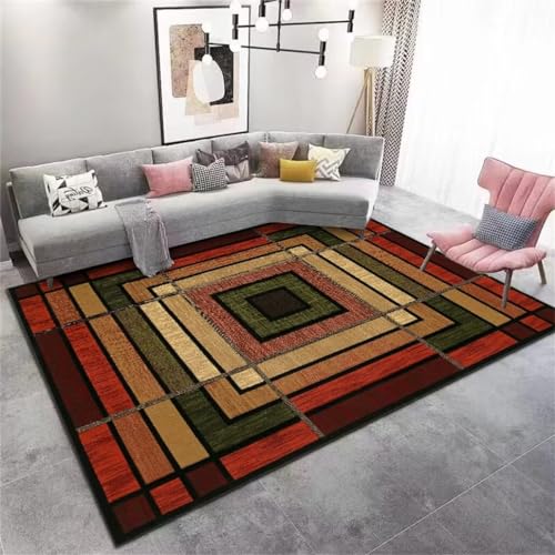 Tapis antidérapant chambre jeune rouge géométrique rétro - 2