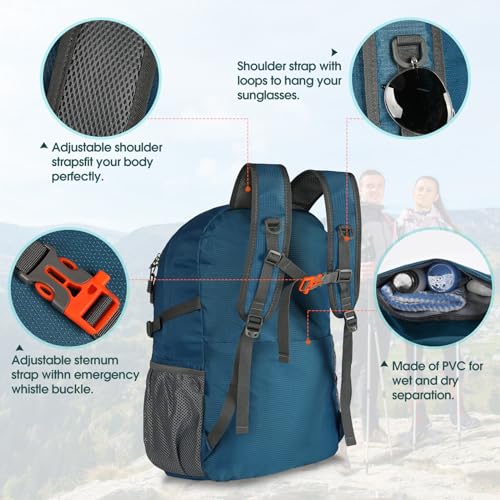 RAINSMORE Mochila Senderismo 40 Litros Mochila de Viaje para Hombre Mujer Mochila Impermeable Plegable Ligera Mochilas de Marcha para Camping Excursiones Acampadas Montaña al aire libre, Azul - imagen 4