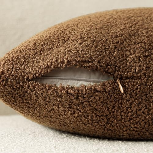 Image of Foindtower Pack of 2, Curly Faux Fur Decorative Throw Pillow Covers Soft Fuzzy Plush Cushion Case with Zipper Cozy Pillowcase for Home Living Room Couch Bed Sofa 20 x 20 Inch,Dark Bronze