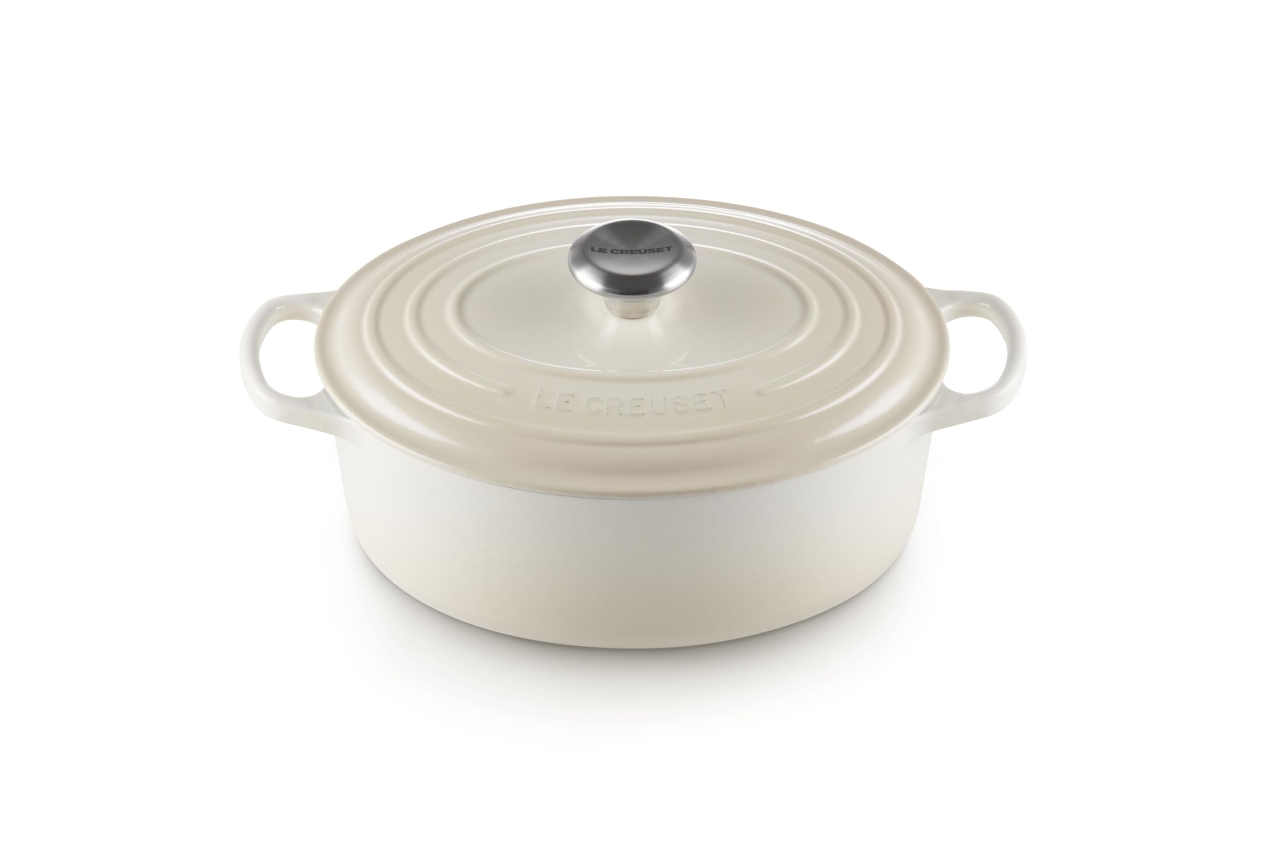 Le Creuset Signature Gusseisen-Bräter mit Deckel, Ø 27 cm, Oval, Für alle Herdarten und Induktion geeignet, Volumen: 4,1 l, 4,425 kg, Meringue, 21178277164430