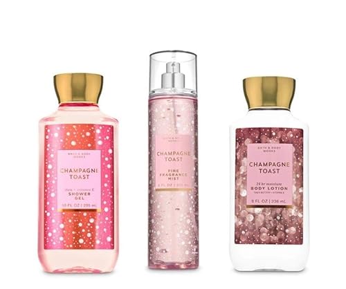 Bath & Body Works - Champagne Toast - Daily Trio - Gel de ducha, fragancia fina y loción corporal súper suave (el embalaje varía)