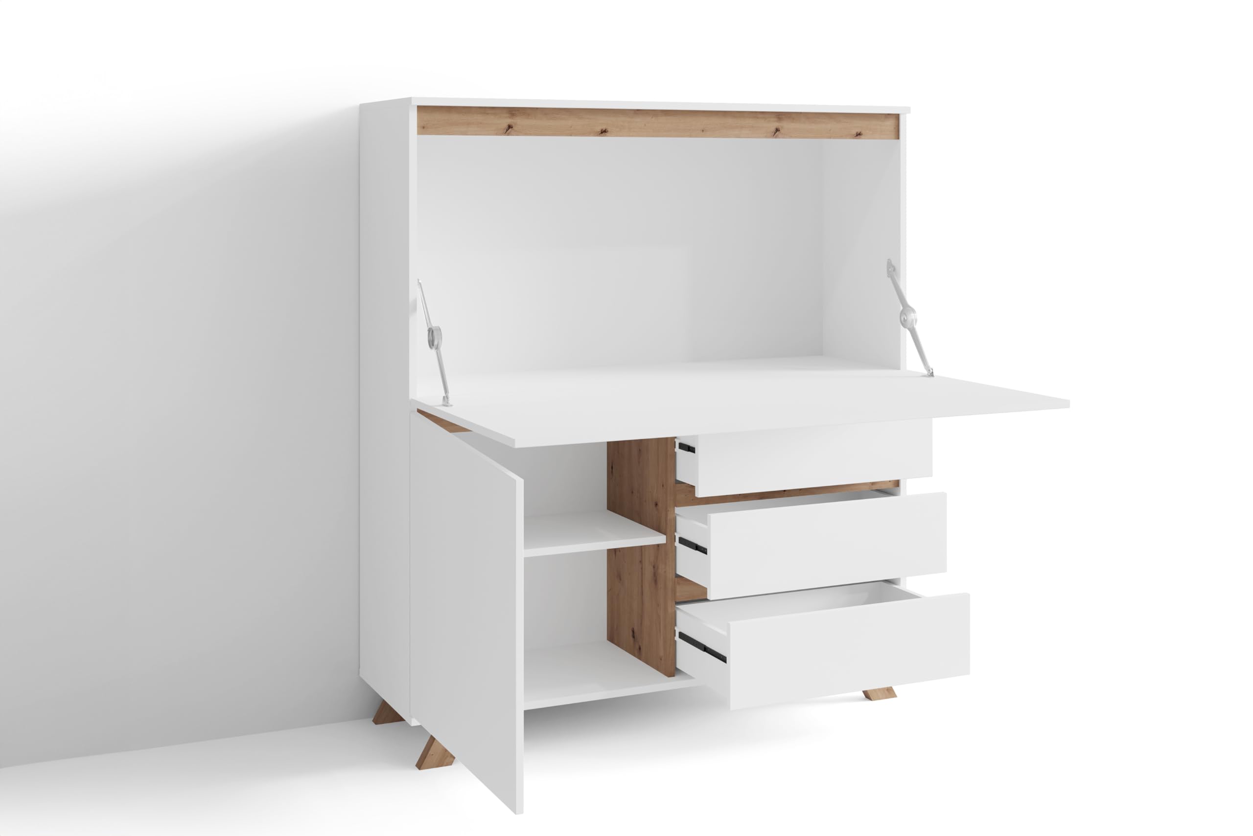 byLIVING Valentin Secrétaire en Bois Blanc 120 x 127 x 38 cm