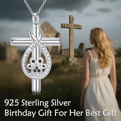TIGER RIDER Dog Pet Urn Necklace for Ashes Sterling Silver Double Paw Print/Cross/Dog with Girl/Infinity/Cat/Sunflower Memorial Ash Keepsake Cremation Jewelry Gifts for Women pet Lovers4