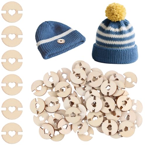 WJIAAA Pom Poms Buttons for Hats 100pcs Removable Wooden Button 20mm Faux Fur Holder Keepers Fastener Knitted Hat Making Fastener Tool for Knitting Beanies Caps DIY Craft Decoration