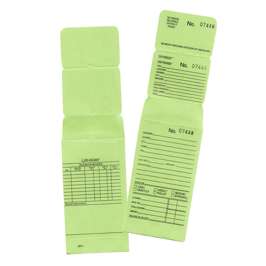 100 Light Green Jewelry Repair Envelopes Numbered in Consecutive Order