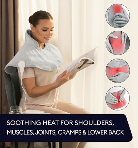 Image of GENIANI Electric Throw - Heating Pad for Neck and Shoulders, Large Heated Pad for Neck Pain, Shoulder Heating Wrap with 4 Auto Shut-Off, 6 Heat Settings, Pain Relief, Gifts for Women Men - 22 inchx24 inch